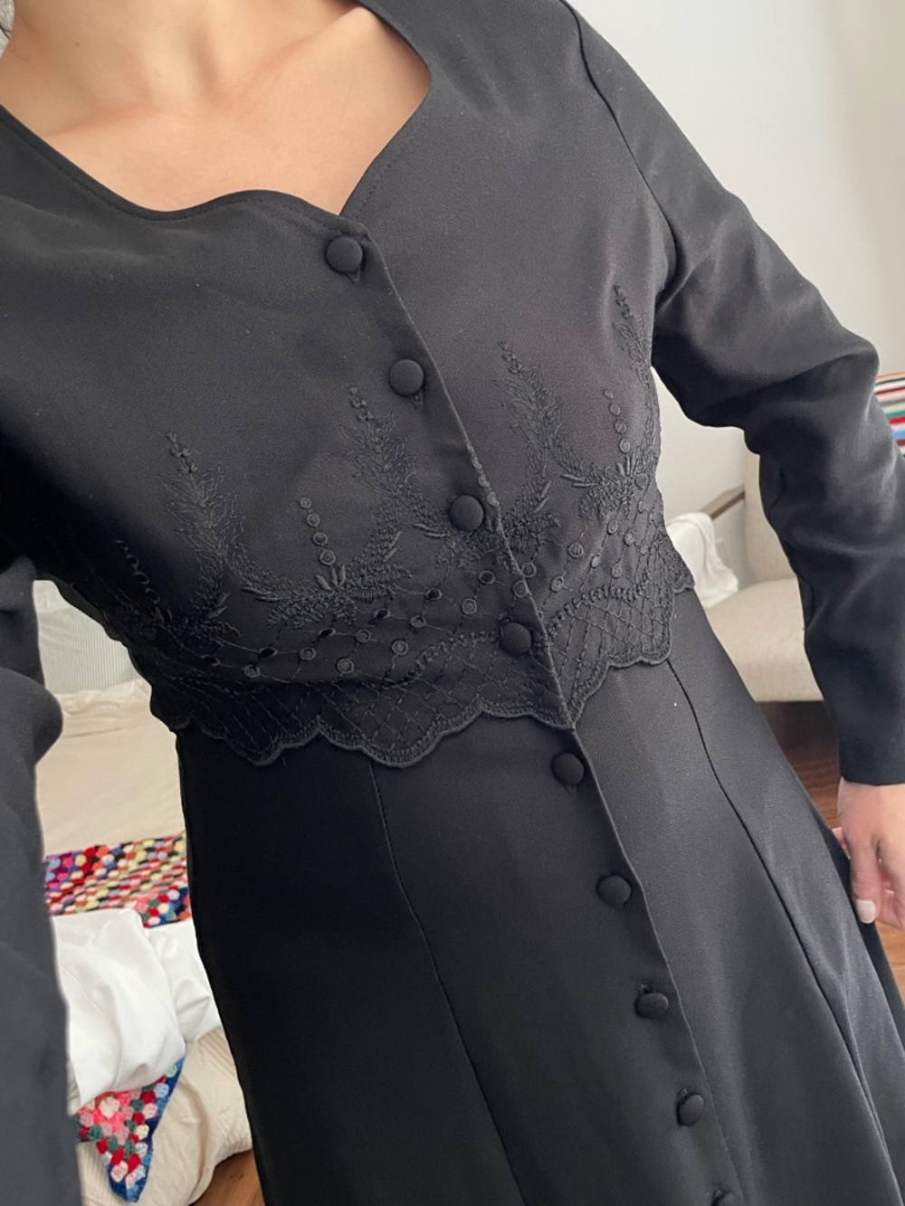 Vintage button down black dress
Corset back